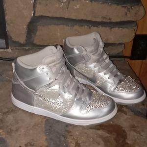 Nike Dunk High Top Metallic Silver/ Glitter Sneakers, Women's 7